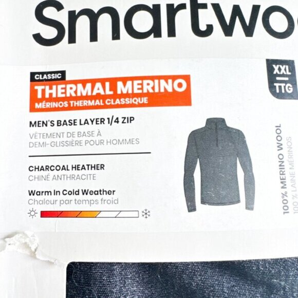 Smartwool Thermal Merino Wool  Men's Base Layer 1/4 Zip Charcoal Grey  XXL - Picture 4 of 4